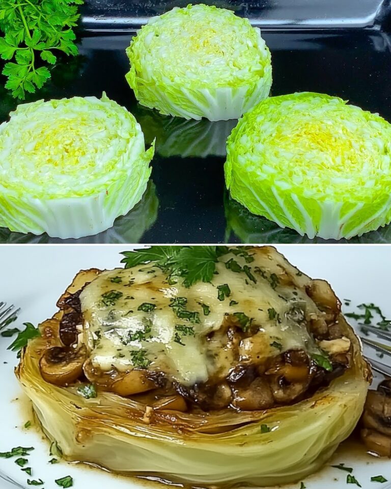 Bistecche di cavolo cinese ripiene con ripieno di funghi e pollo