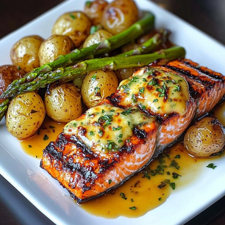 Salmone speziato con asparagi al formaggio e patate all’aglio e alle erbe