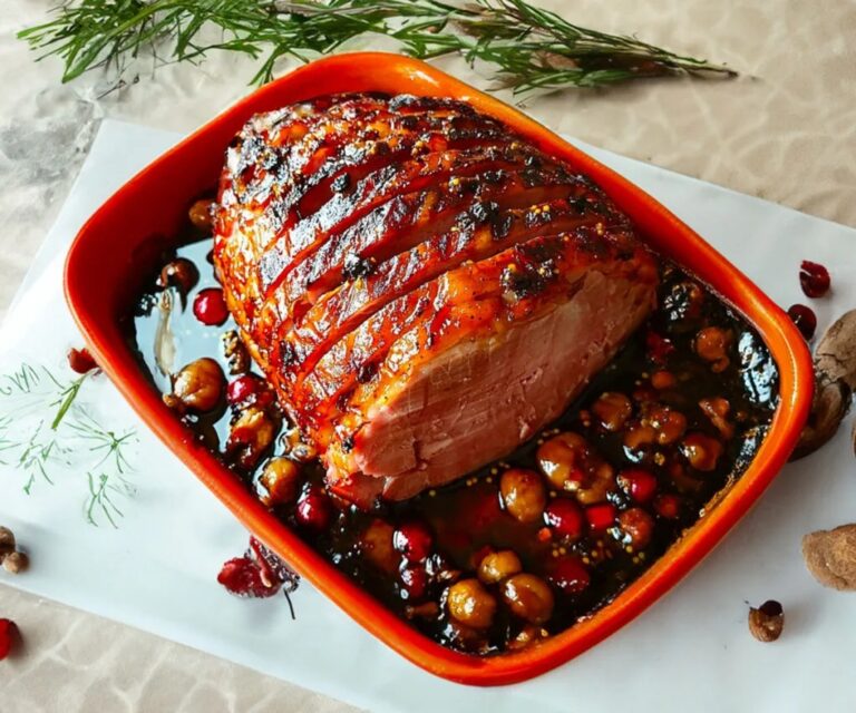 Prosciutto di Natale arrosto, glassato con miele e aromatizzato con spezie
