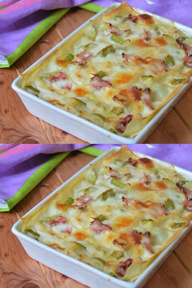 Gratin di zucchine con prosciutto e formaggio