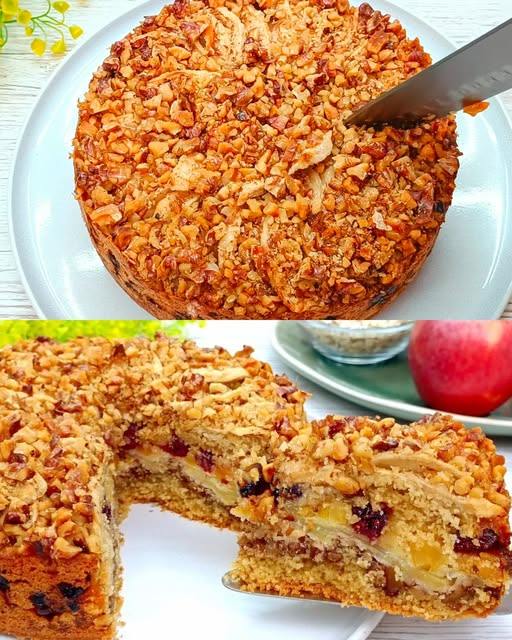 Torta di mele senza farina con avena, noci e albicocche: una versione più sana di un classico dessert