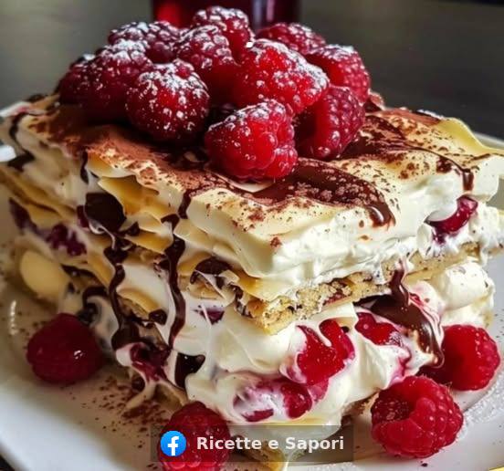 Lasagne al cioccolato bianco e lamponi