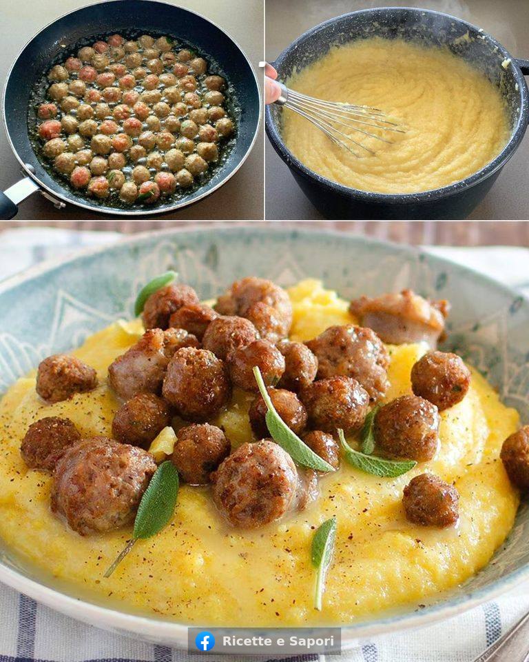 Polenta con polpettine e salsiccia in bianco: la ricetta del piatto sostanzioso e saporito