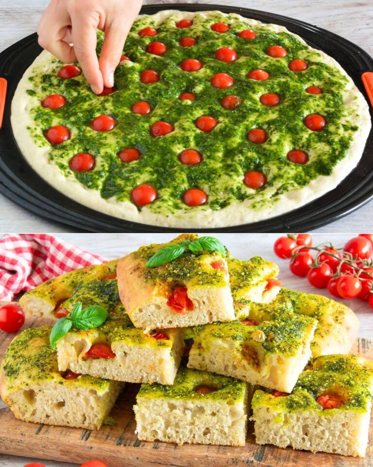 Focaccia con pesto e pomodorini