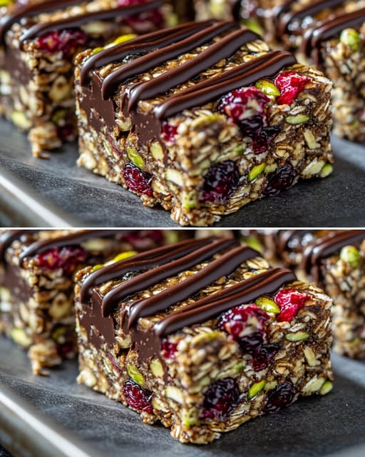 Quadrotti Energetici ai Mirtilli Rossi e Pistacchi con Glassa al Cioccolato Fondente