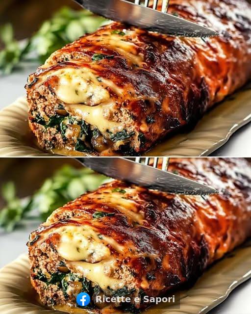 Delizioso polpettone ripieno di spinaci, funghi e cremoso purè di patate😍😋👇👇