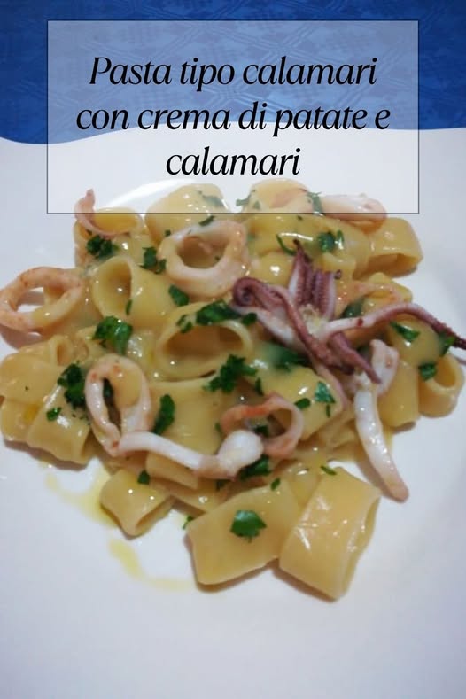 Pasta tipo calamari con crema di patate e calamari