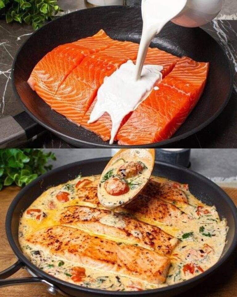 Salmone cremoso all'aglio con spinaci e pomodorini