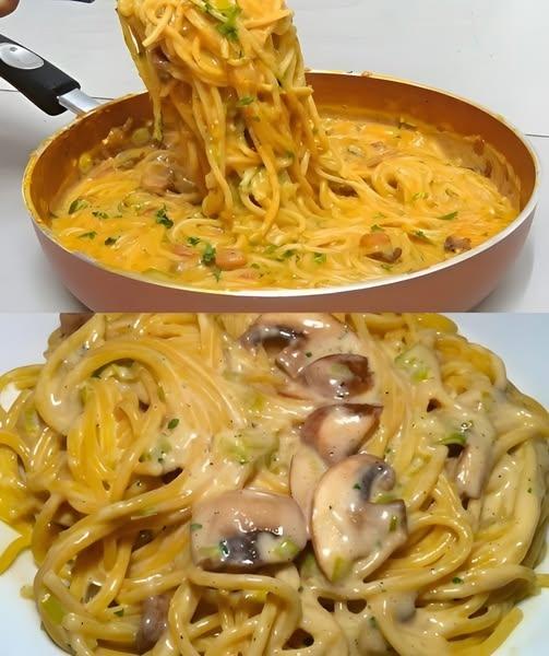 Spaghetti Cremosi ai Funghi con Erbe e Parmigiano
