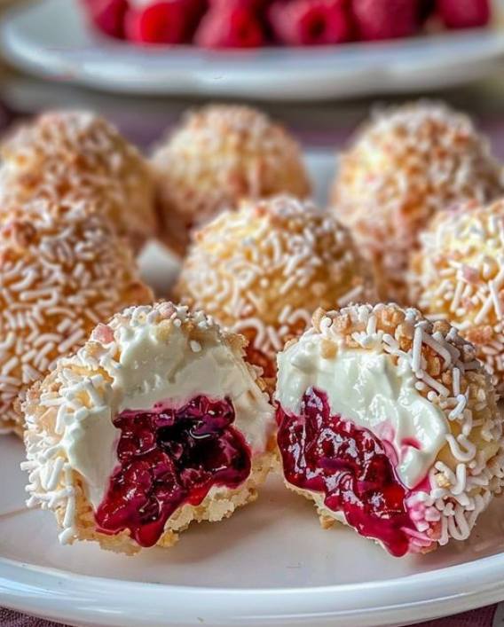 Queste sono delle fantastiche palline di crema di formaggio al lampone