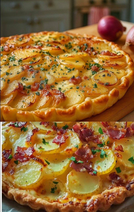 Torta contadina con pancetta, patate e cipolle