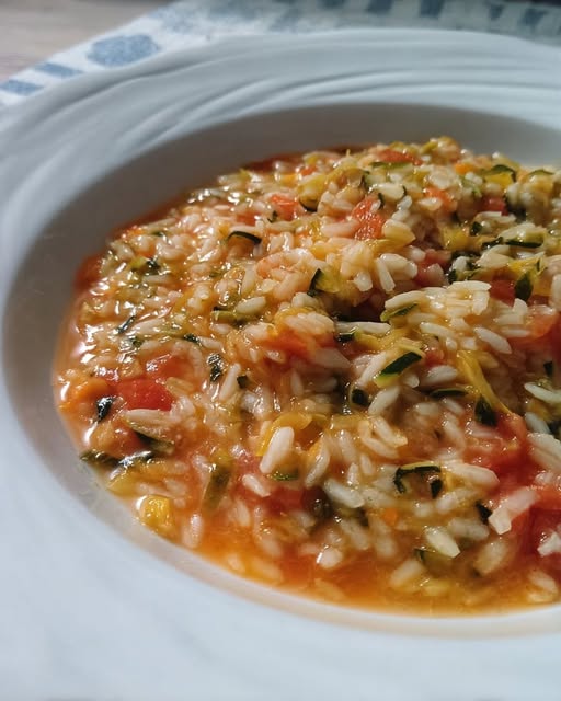 Pignolina risottata con zucchine, carote, pomodoro e parmigiano