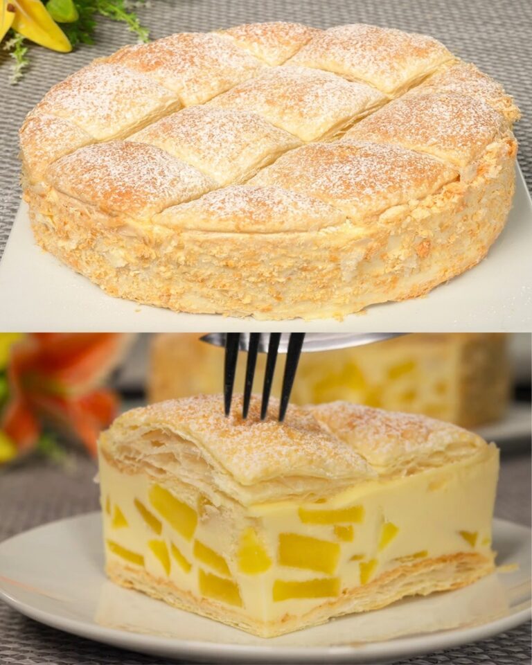 Crostata di mele in pasta sfoglia ripiena di crema allo yogurt