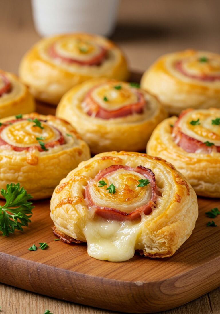 Spirali di pasta sfoglia con prosciutto e formaggio