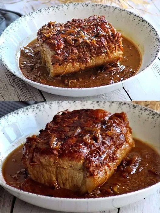 Arrosto di maiale con cipolle e miele