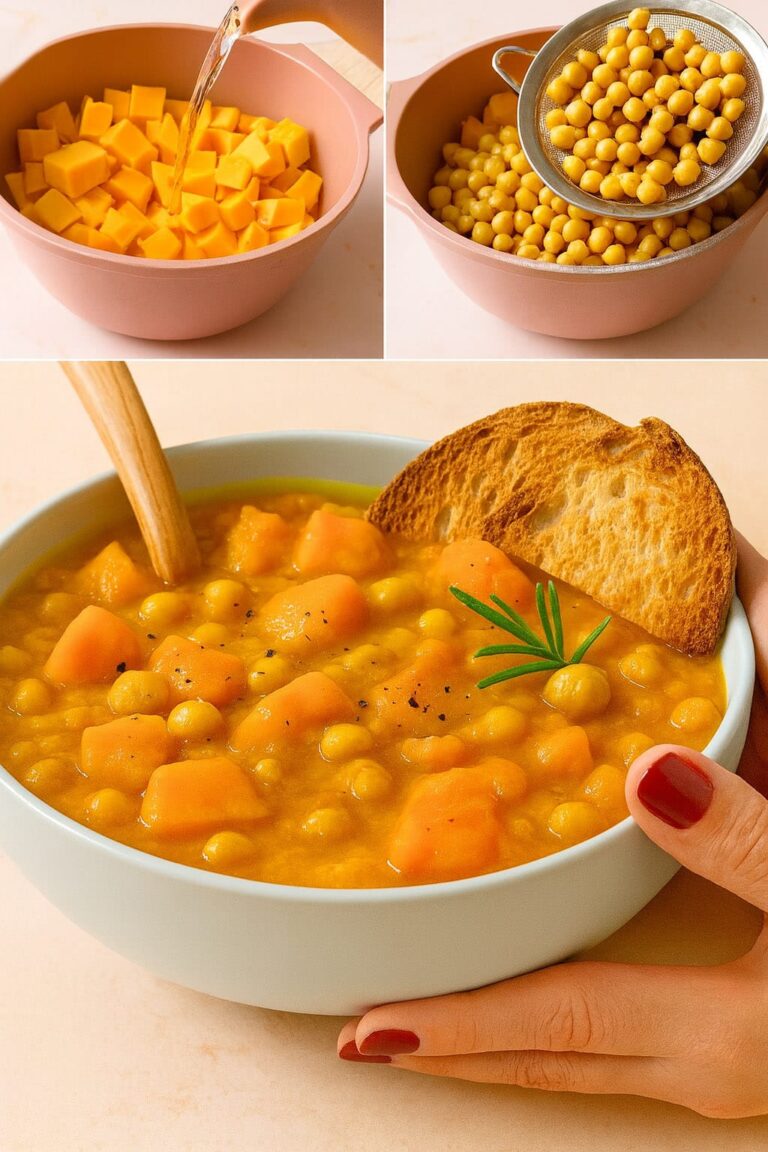 La ricetta “povera” che mi salva ogni volta: zuppa di ceci e zucca, pronta in poco tempo e che fa bene al cuore e alla pancia!